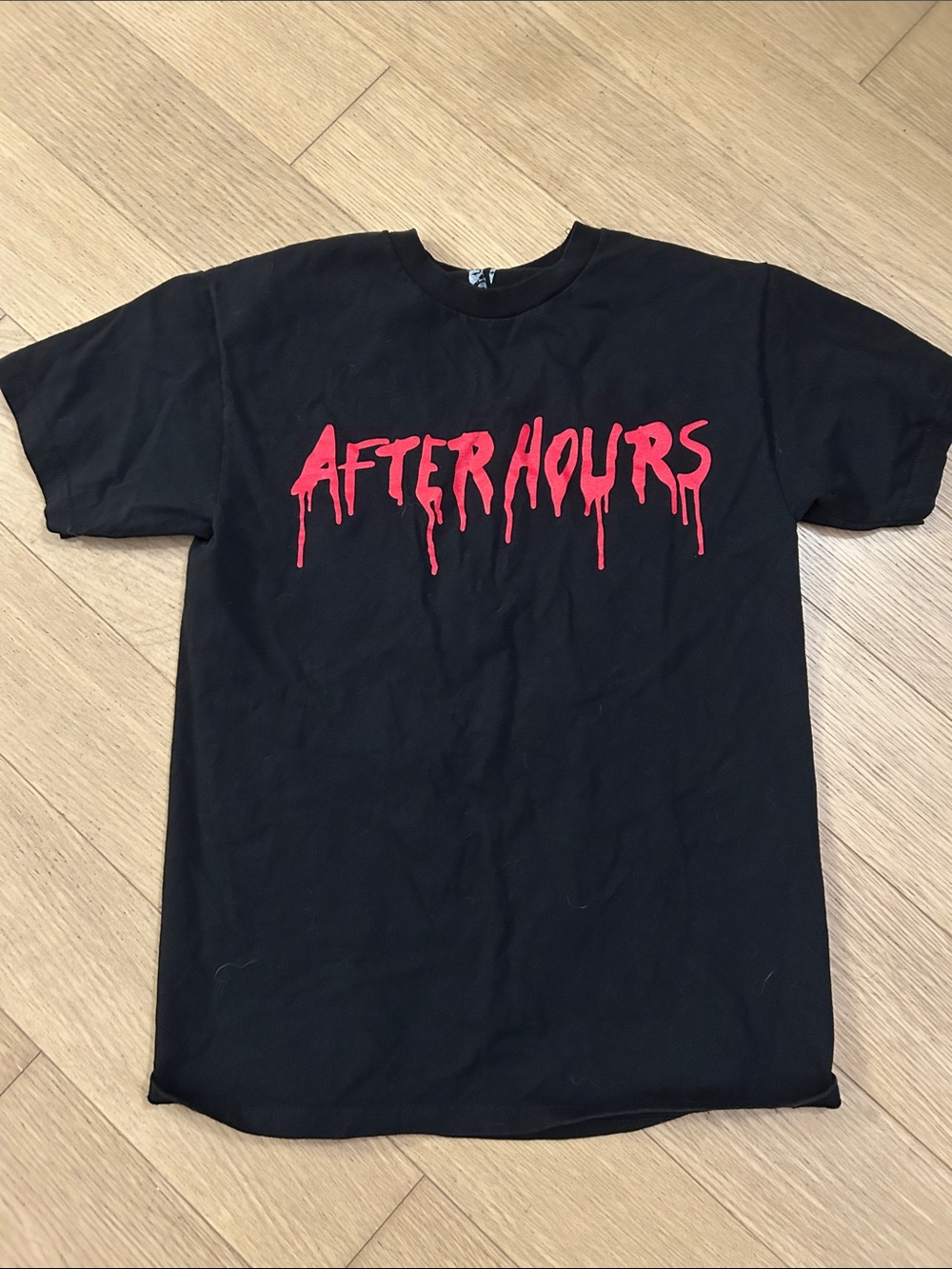 VLONE Black Tee with Red 'After Hours' Drip Graphic